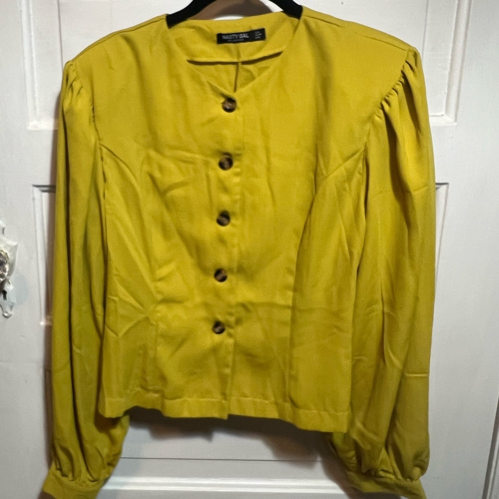 Nasty Gal Mustard Let’s Get Button-Down to Business Blouse